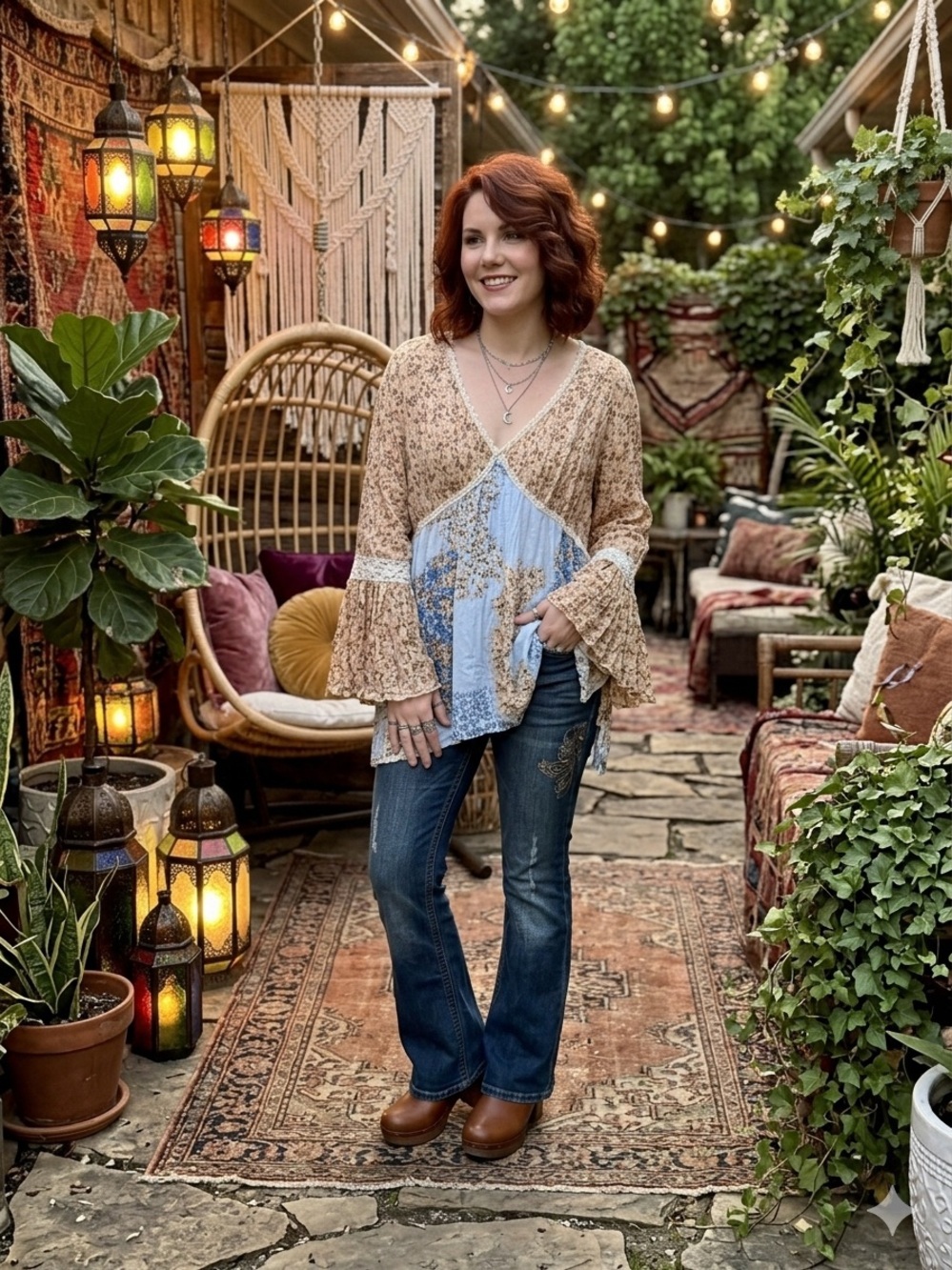 Vintage Y2K Fashion Bug Floral Crinkle Bell Sleeve Blouse Plus Size 22/24 3X